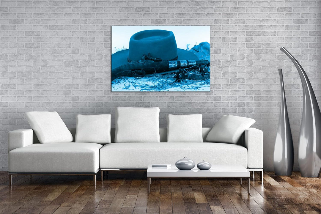 deyoli Wilder Westen Format: 80x60 Effekt: Monocrome Blau als Leinwandbild, Motiv fertig gerahmt auf