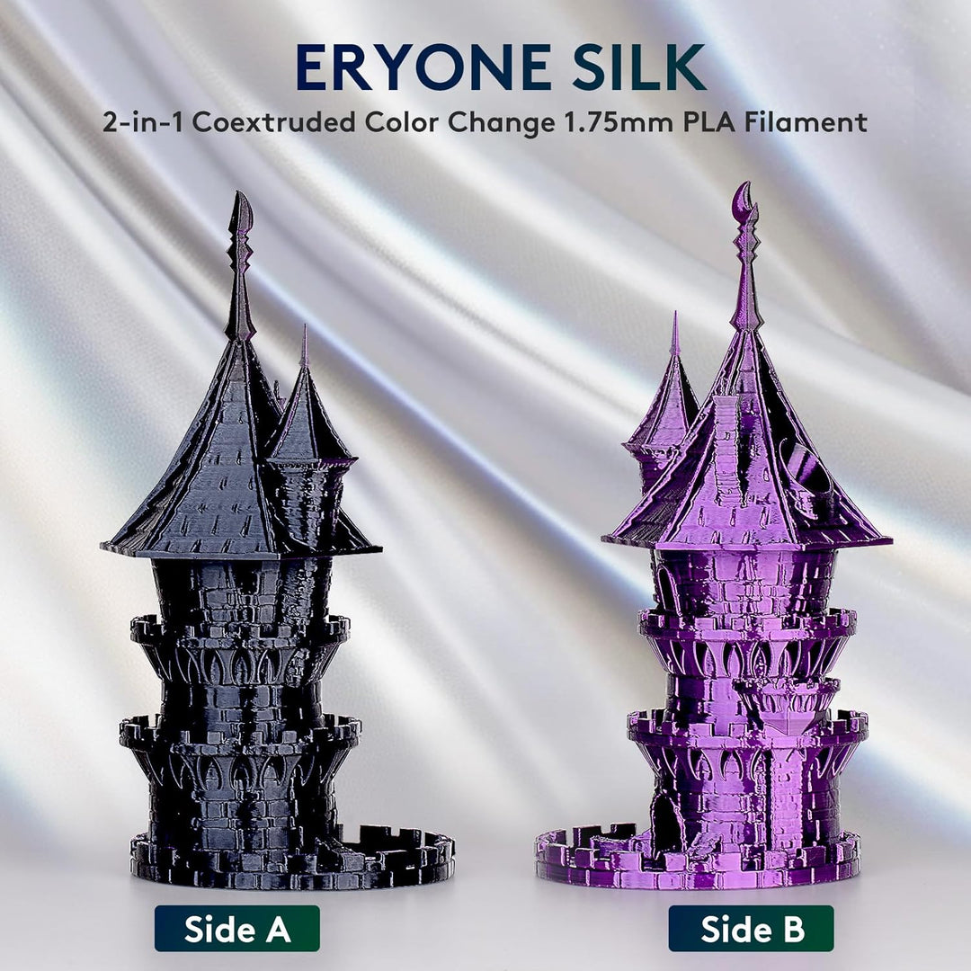 ERYONE Dual Zweifarbig PLA Filament 1.75mm, 3D Drucker Filament 1kg Spule +/- 0,02 mm, Seide Schwarz