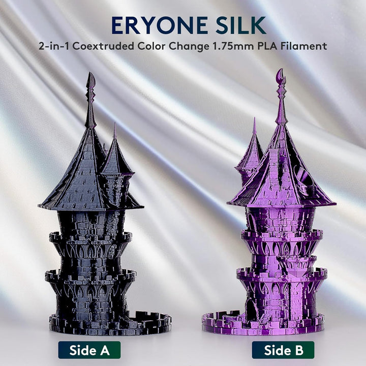 ERYONE Dual Zweifarbig PLA Filament 1.75mm, 3D Drucker Filament 1kg Spule +/- 0,02 mm, Seide Schwarz