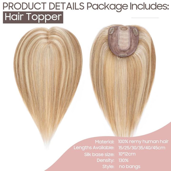 Silk-co Hair Topper Echthaar, 10x12cm Basis Toupet Damen, Haartopper Echthaar mit Remy Seide Basis,