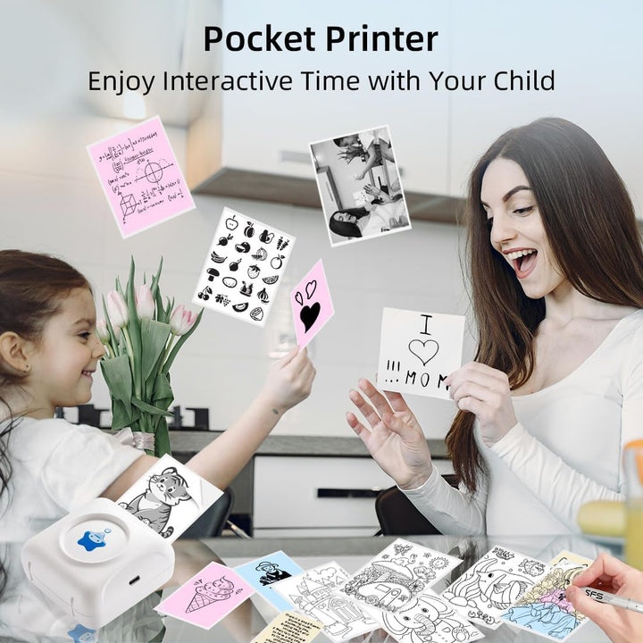 vretti Mini-Drucker TP2-Y Pocket-Drucker, Mini-Thermodrucker kompatibel mit Android & iOS, Sticker-D