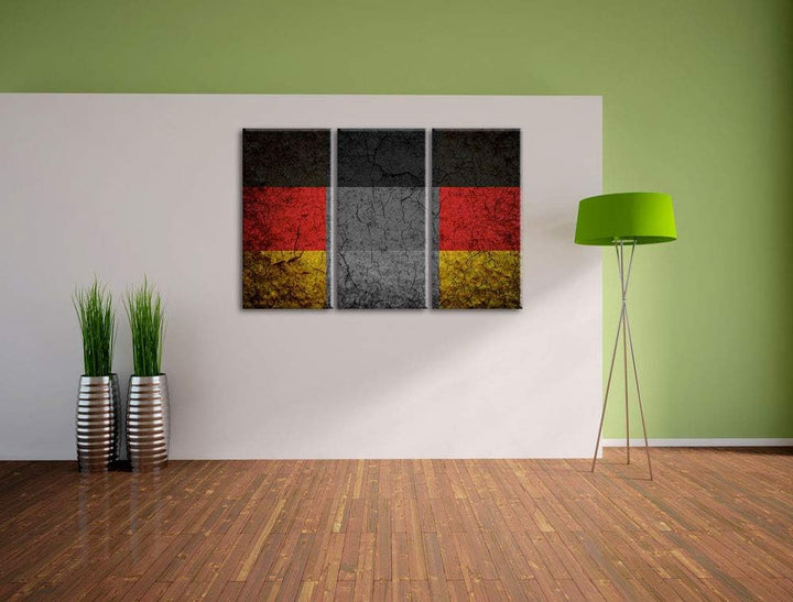 Fahne von Deutschland schwarz/weiss 3-Teiler Leinwandbild 120x80 Bild auf Leinwand, XXL riesige Bild