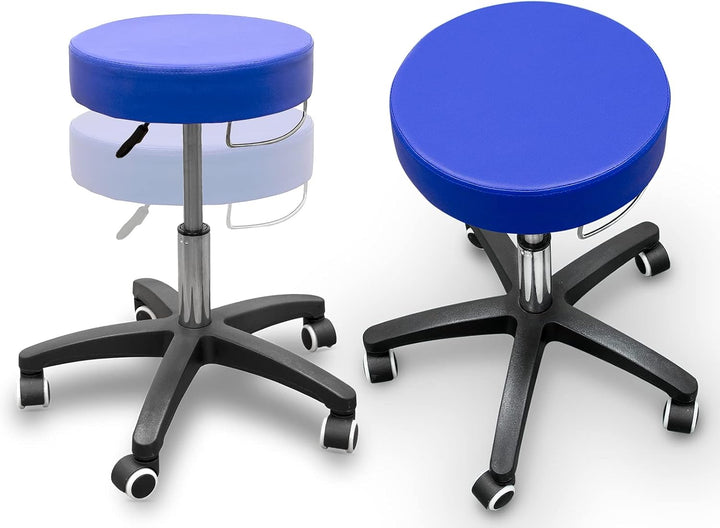 QUIRUMED Hocker mit Rollsockel und Handtuchhalter, weisse Farbe, Kunstleder, hochdichte Polsterung,