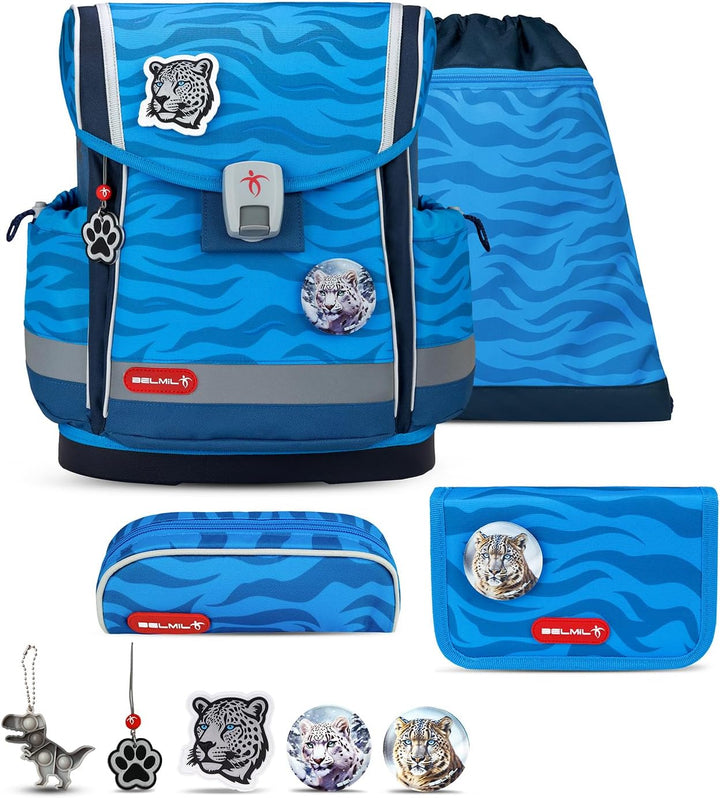 Belmil Classy Plus Schulranzen Set 6-teilig mit extra Schlüsselanhänger (405-78AG/S/K) (Animal Kingd