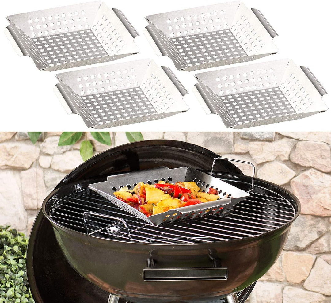 Rosenstein & Söhne Grillschale: 4er-Set Edelstahl-Grill-Schalen für Gemüse und kleines Grillgut, 1 m