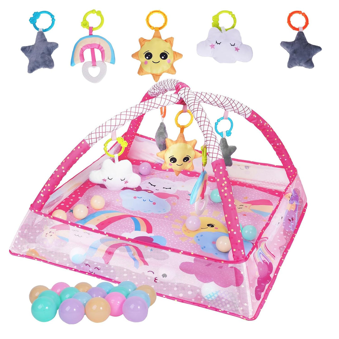 Sinbide Spieldecke für Babys, Spielmatte mit Spielbogen, Spielmatte und sensorische Spielzeuge für B