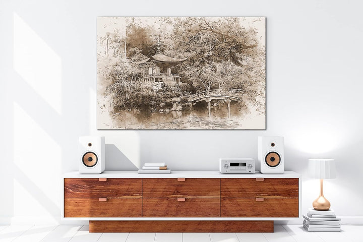 deyoli traditionell japanischer Garten Effekt: Sepia, Format: 80x60 als Leinwandbild, Motiv fertig g