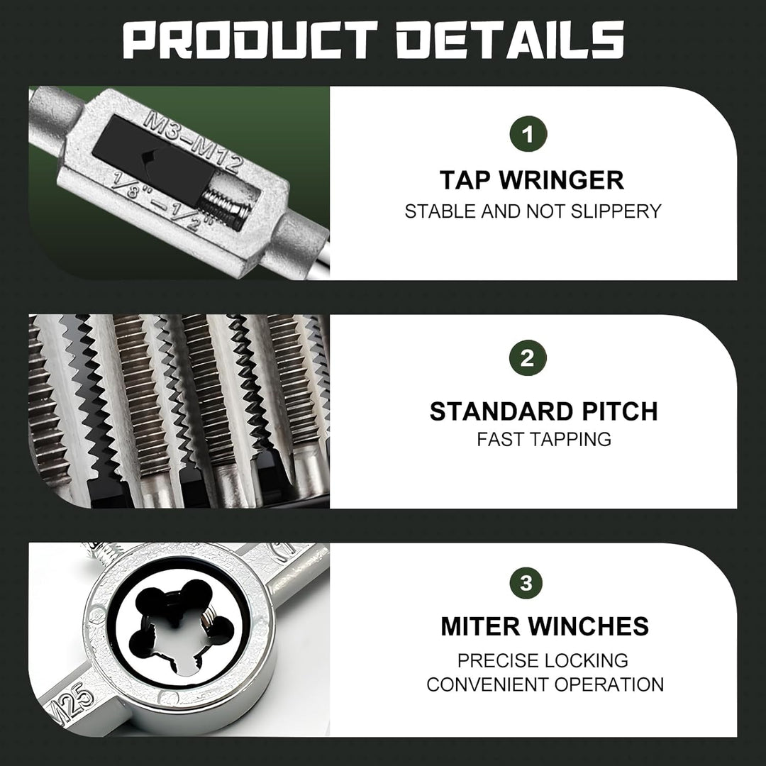 Gewindeschneider Gewindebohrer Werkzeug Set M3 - M12 Feingewindeschneider Tap and Die Set 20 Tlg Gew
