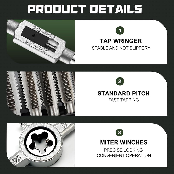Gewindeschneider Gewindebohrer Werkzeug Set M3 - M12 Feingewindeschneider Tap and Die Set 20 Tlg Gew