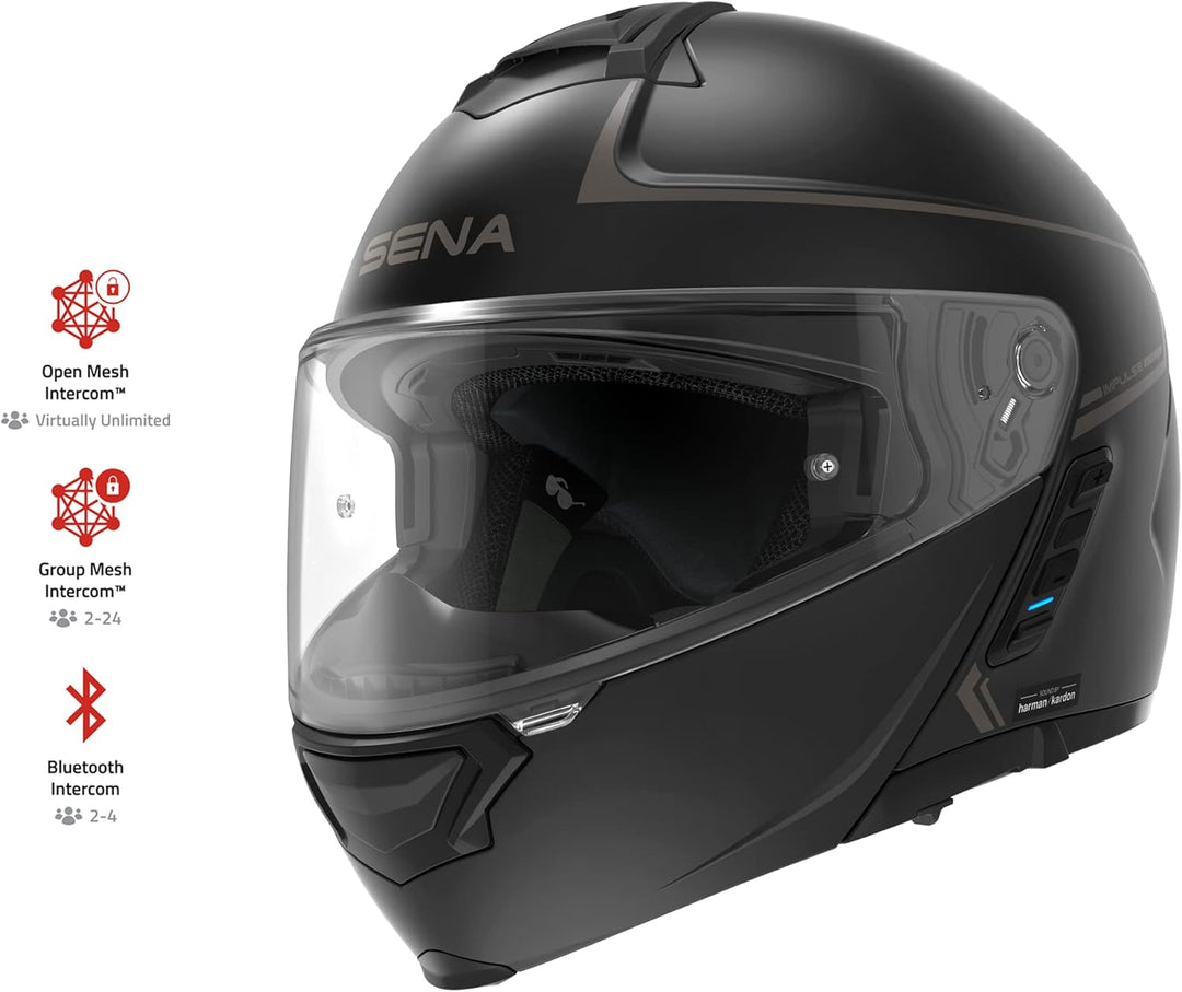 Sena Bluetooth Klapphelm Impulse mit Sound by Harman Kardon, Sonnenblende und integriertem Mesh Inte
