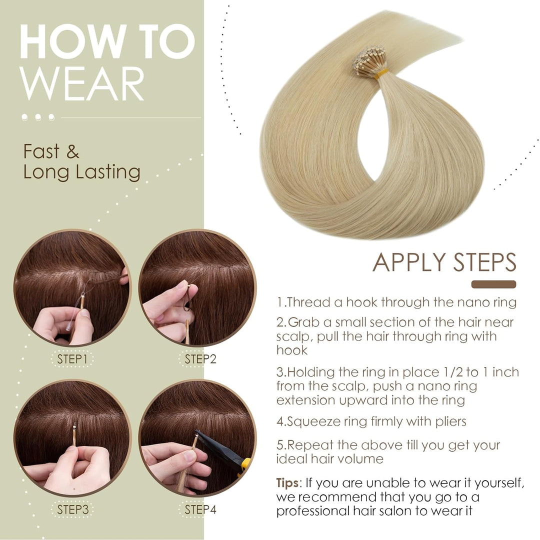 Silk-co Haarteile Echthaar Nanoring Extensions Loop Haarverlängerung 100% Human Hair Weich Natürlich