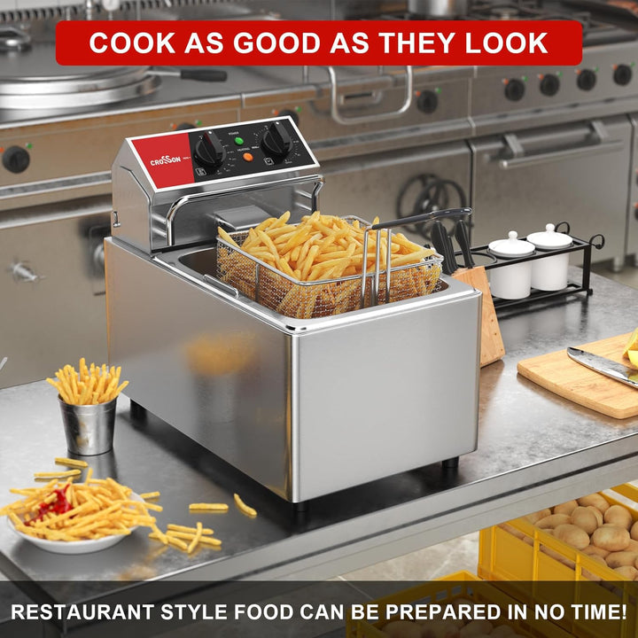 CROSSON 8L elektrische Fritteuse mit EGO-Thermostat, 30-Minuten-Timer, abnehmbarer Ölbehälter, massi