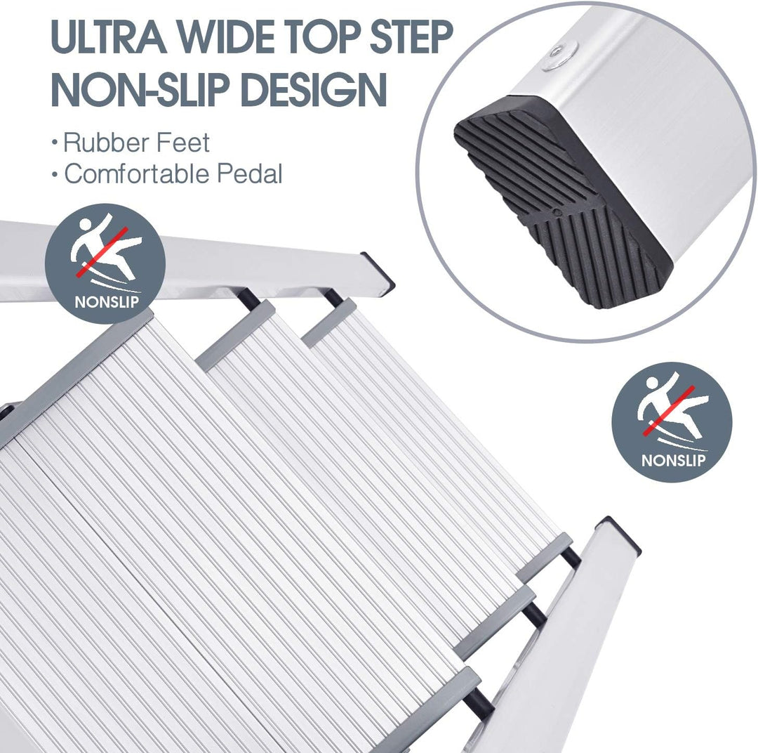 KINGRACK Stufenleiter, Trittleiter 3 Stufen, Klapptrittleiter mit Handlauf, rutschfeste Haushaltslei