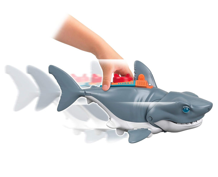 Fisher-Price Imaginext GKG77 - Grosser Spielzeug-Hai mit Taucher-Figur, Käfig und Zubehör, macht Kau