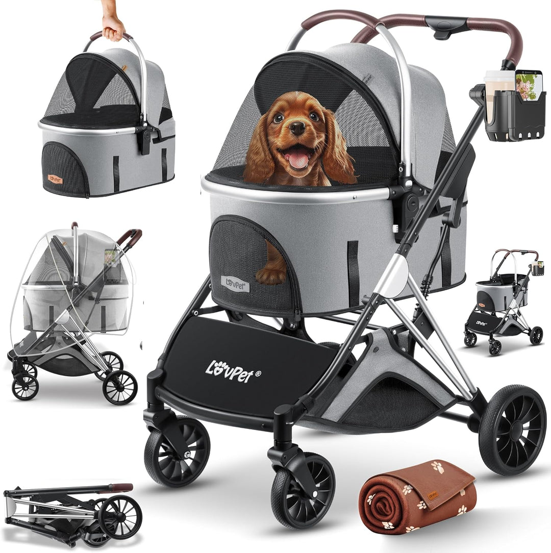 LOVPETยฎ Hundewagen 3in1 Hundebuggy Hundebox Transporttasche 360ยฐ Grosse Rรคder Faltbar klappbar Haust