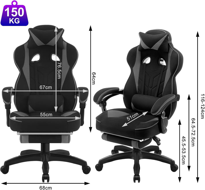 WOLTU Gaming Stuhl Stoff Atmungsaktiv Bürostuhl Gaming Chair Ergonomisch mit Lendenkissen, Gamer Stu