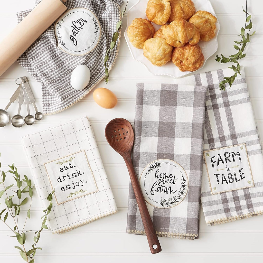 DII Home Sweet Farmhouse Kitchen Collection, Baumwolle, grau, Dishtowel Set, 18x28, 4 Dishtowel Set,