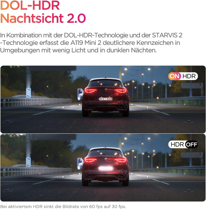 VIOFO Dashcam A119 Mini 2, Front 2,7K 5GHz Wi-Fi, 2K 60fps/HDR 30fps Sprachsteuerung, STARVIS 2 Verb
