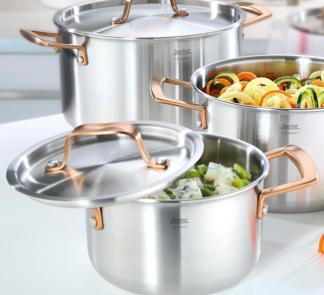 Spring Kochtopf GOURMET, mehrschichtiger Topf mit Deckel aus Edelstahl, backofengeeignet, mit Innens