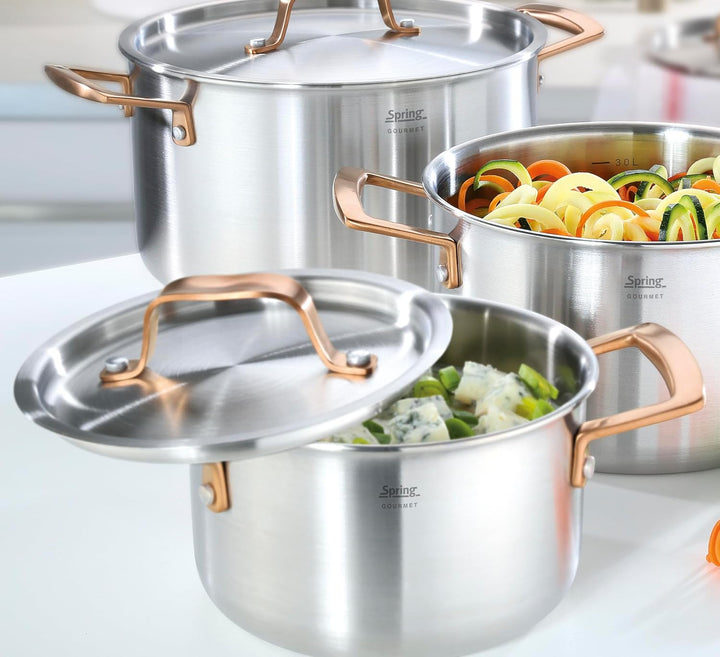 Spring Kochtopf GOURMET, mehrschichtiger Topf mit Deckel aus Edelstahl, backofengeeignet, mit Innens