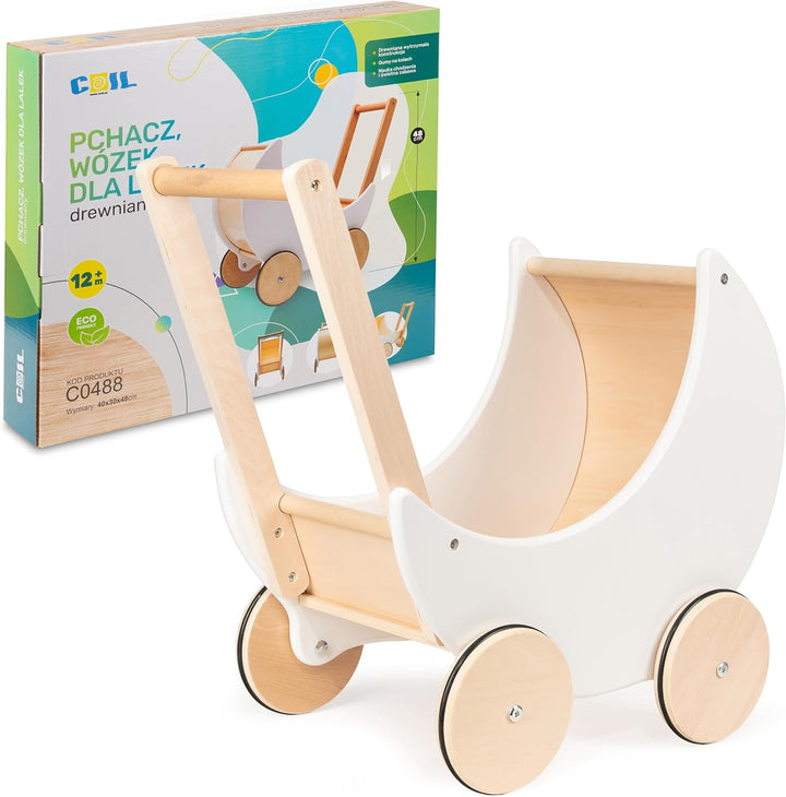 COIL Puppenwagen Lauflernwagen, Lauflernhilfe, aus Holz, Gummiräder, Kinderspielzeug