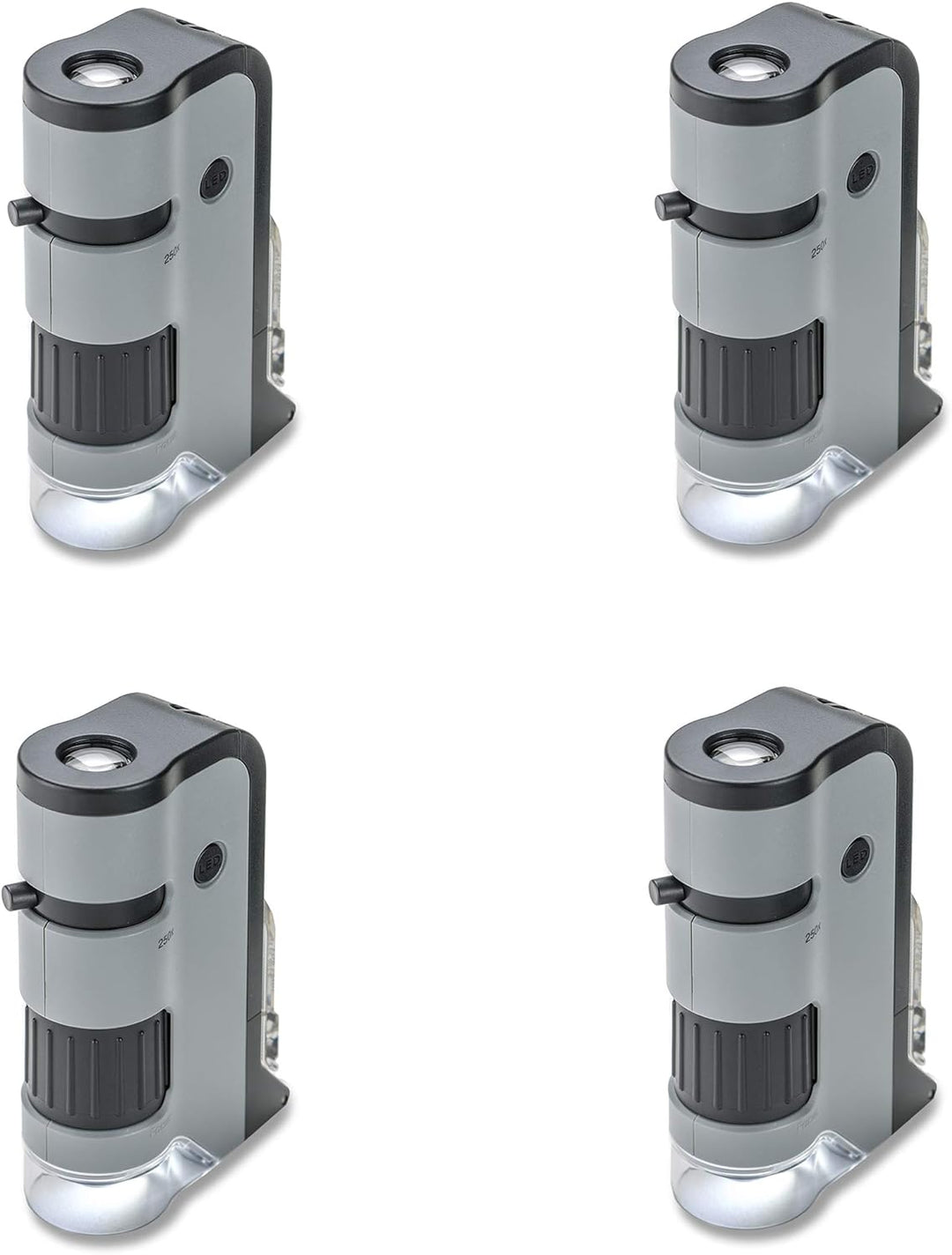 Carson MicroFlip 100x-250x Taschenmikroskop mit Smartphone-Adapter für Fotos und Videos - 4er Set (M