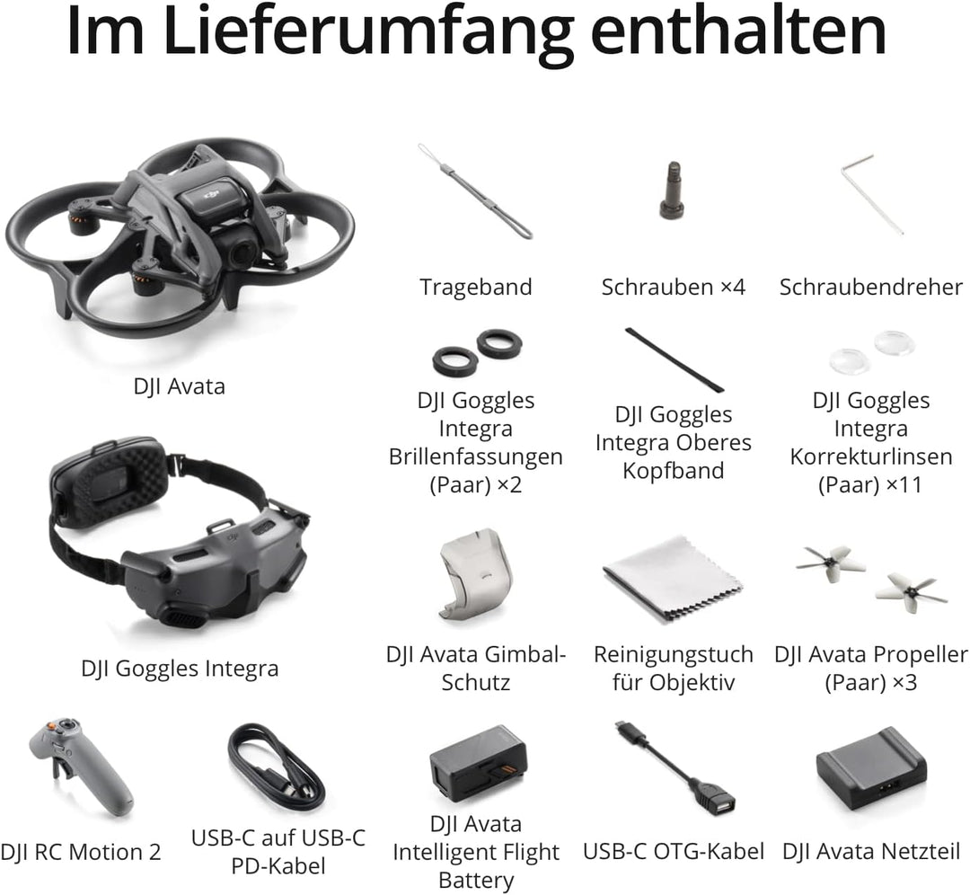 DJI Avata Explorer Combo – Drohne mit Kamera, UAV Quadrokopter mit stabilisiertem 4K-Video, Sichtfel