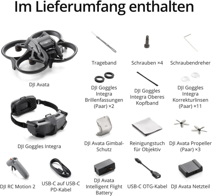 DJI Avata Explorer Combo – Drohne mit Kamera, UAV Quadrokopter mit stabilisiertem 4K-Video, Sichtfel