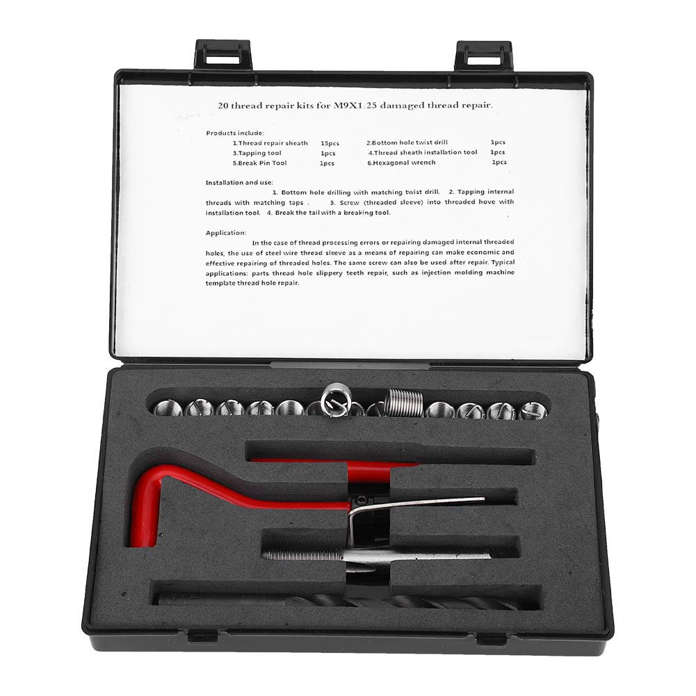 20 Stücke Metrisch M9x1,25mm Gewinde Reparatur Einsatz Kit, Edelstahl Gewinde Reparatur Zubehör Sort