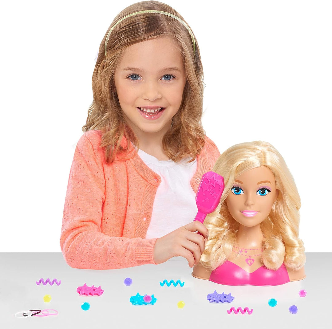 Just Play Barbie Blondes Haar Frisierkopf 20cm mit 20 Zubehörteilen für Styling-Spass, ab 3 Jahren