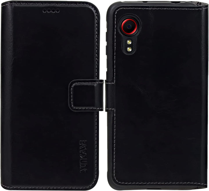 Suncase Book-Style Hülle kompatibel mit Samsung Galaxy Xcover 5 Leder Tasche (Slim-Fit) Lederhülle H