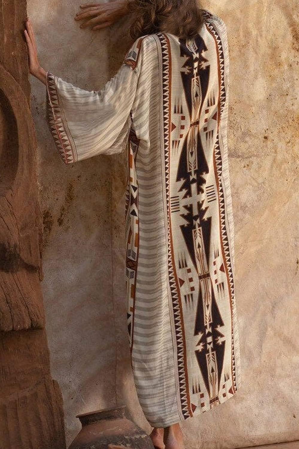 YouKD Böhmischer Kimono-Cardigan Mit Langen Ärmeln Strandbadeanzug Aufdecken Maxikleid für Damen