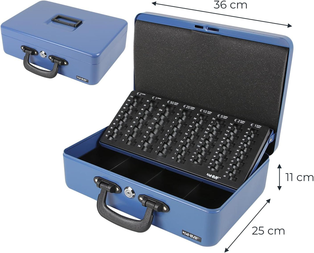 HMF 22037-05 Geldkassette Geldzählkassette 2 Tragegriffe, 36 x 25 x 11 cm, blau, Blau