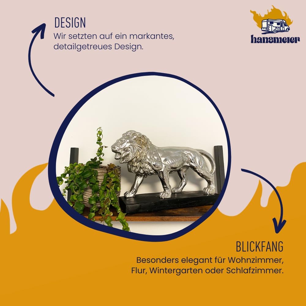 Deko Skulptur Löwe - Silber - Moderne Wohnungs-Deko - 47 x 35 x 13 cm - Dekofigur zum Hinstellen - D