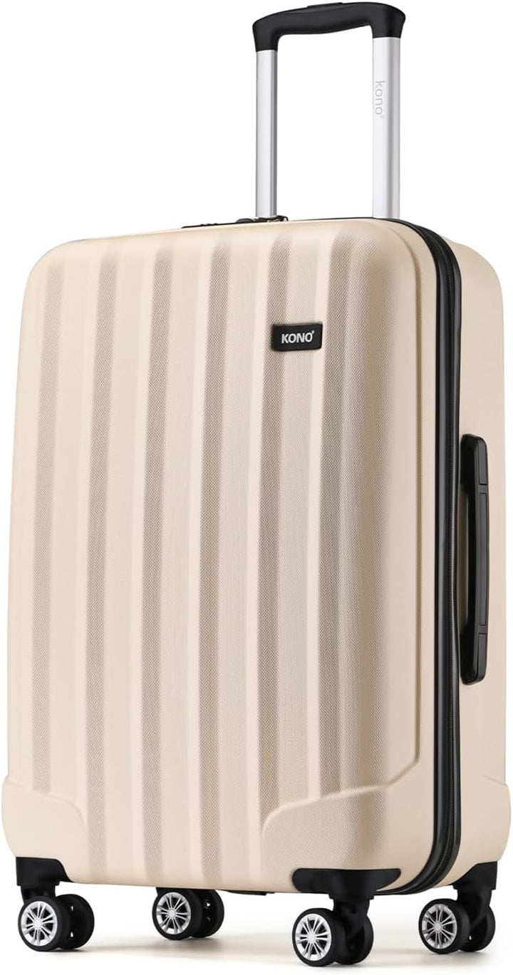 KONO Koffer Trolley Mittelgross Hartschale ABS Reisekoffer Rollkoffer Suitcase (Beige, L) Beige L, B