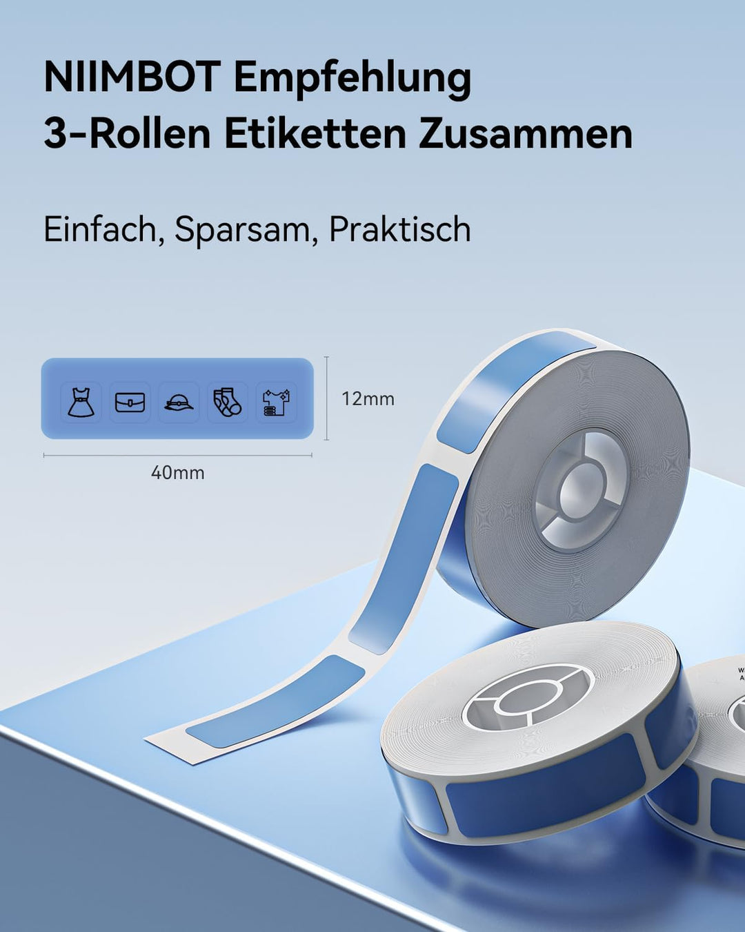 NIIMBOT Etiketten Selbstklebender Etikettenband für D110/D11/D101 Etikettendrucker, 12 x 40mm (0,47'