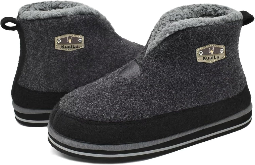 KuaiLu Hausschuhe Boots Herren Winter Filz Hausstiefel Warm Plüsch Flauschige Fell Hüttenschuhe Kusc