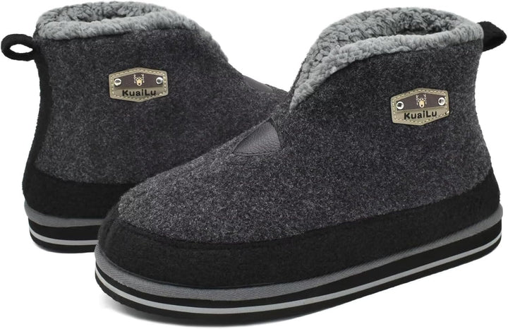 KuaiLu Hausschuhe Boots Herren Winter Filz Hausstiefel Warm Plüsch Flauschige Fell Hüttenschuhe Kusc