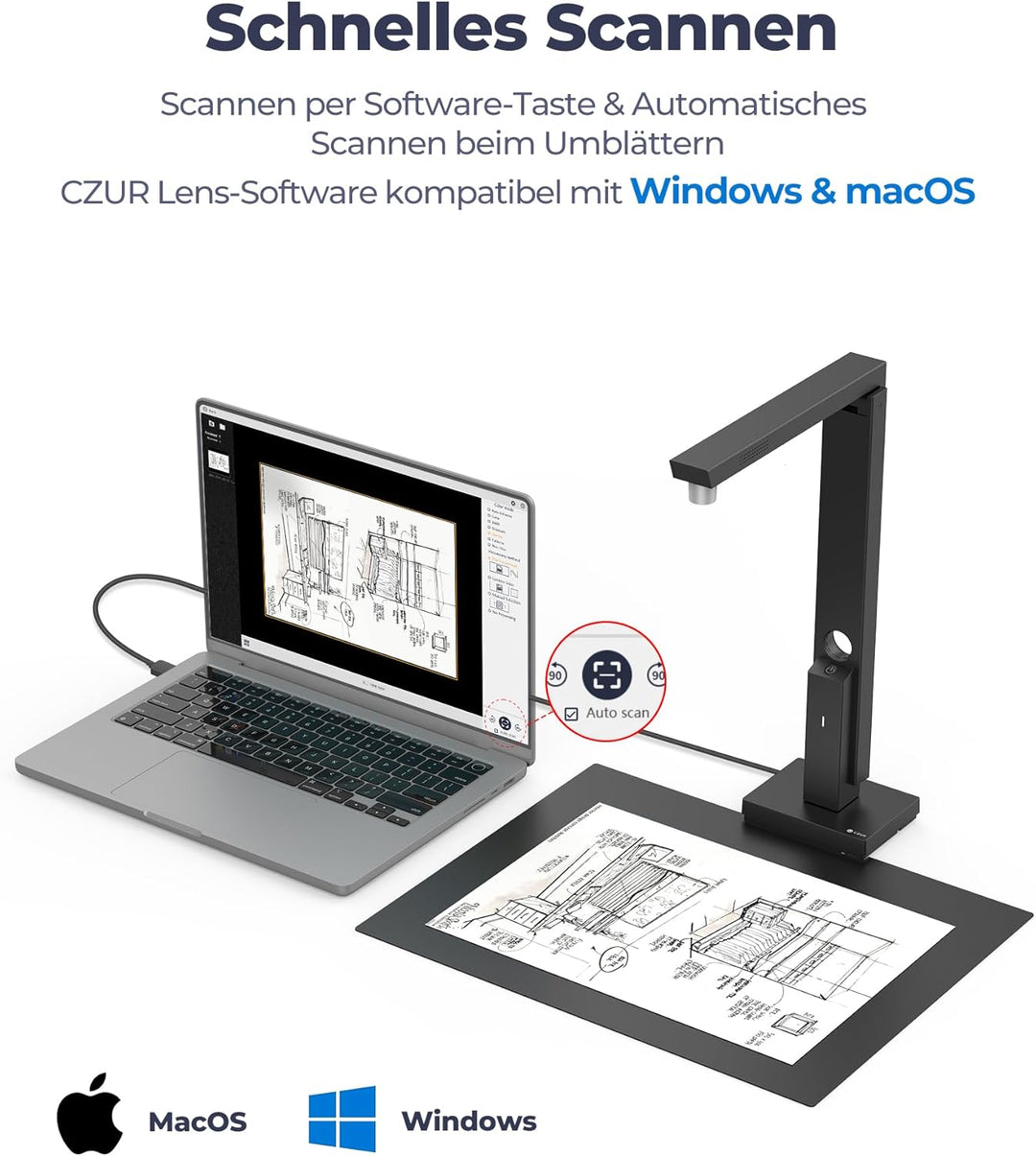 CZUR Lens Pro 12MP USB-DocumentenKamera und Visualizer, Faltbarer Dokumentenscanner mit OCR, Mobiler