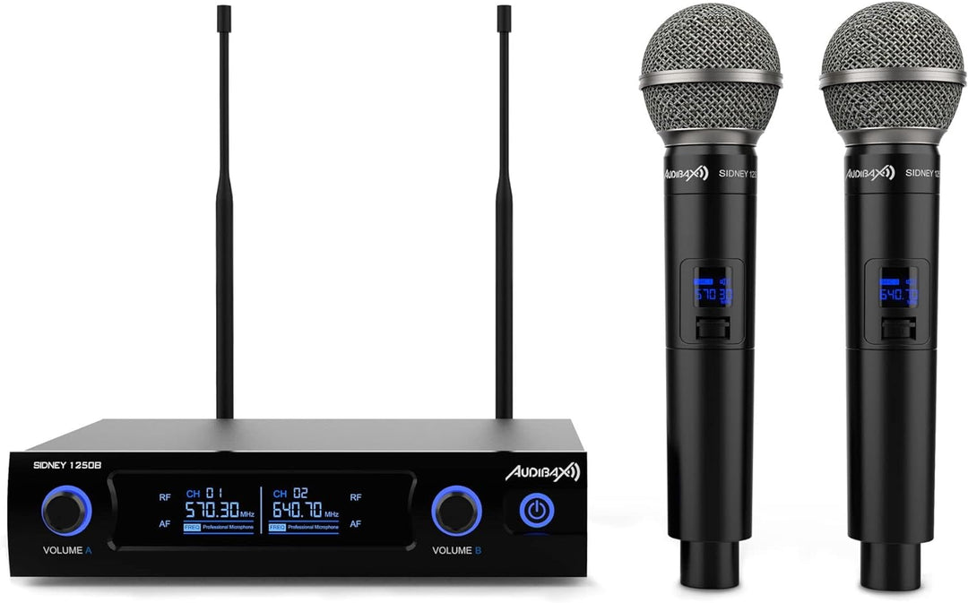Audibax Sidney 1250 B Micrófono Doble Mano Profesional UHF Frecuencia B + Maleta