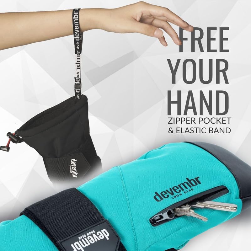 devembr Ski-Fäustlinge mit Handgelenkschützern, Warme Snowboard-Fäustlinge, Wasserdicht (S/M/L) Blau