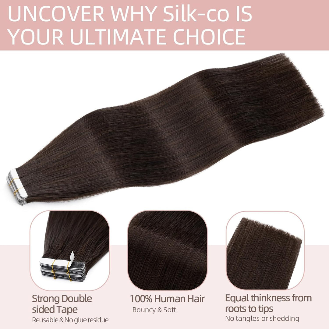 Silk-co Tape Extensions Echthaar 10stk, Remy Tape in Extensions Haarverlängerung, Skin Weft Echthaar