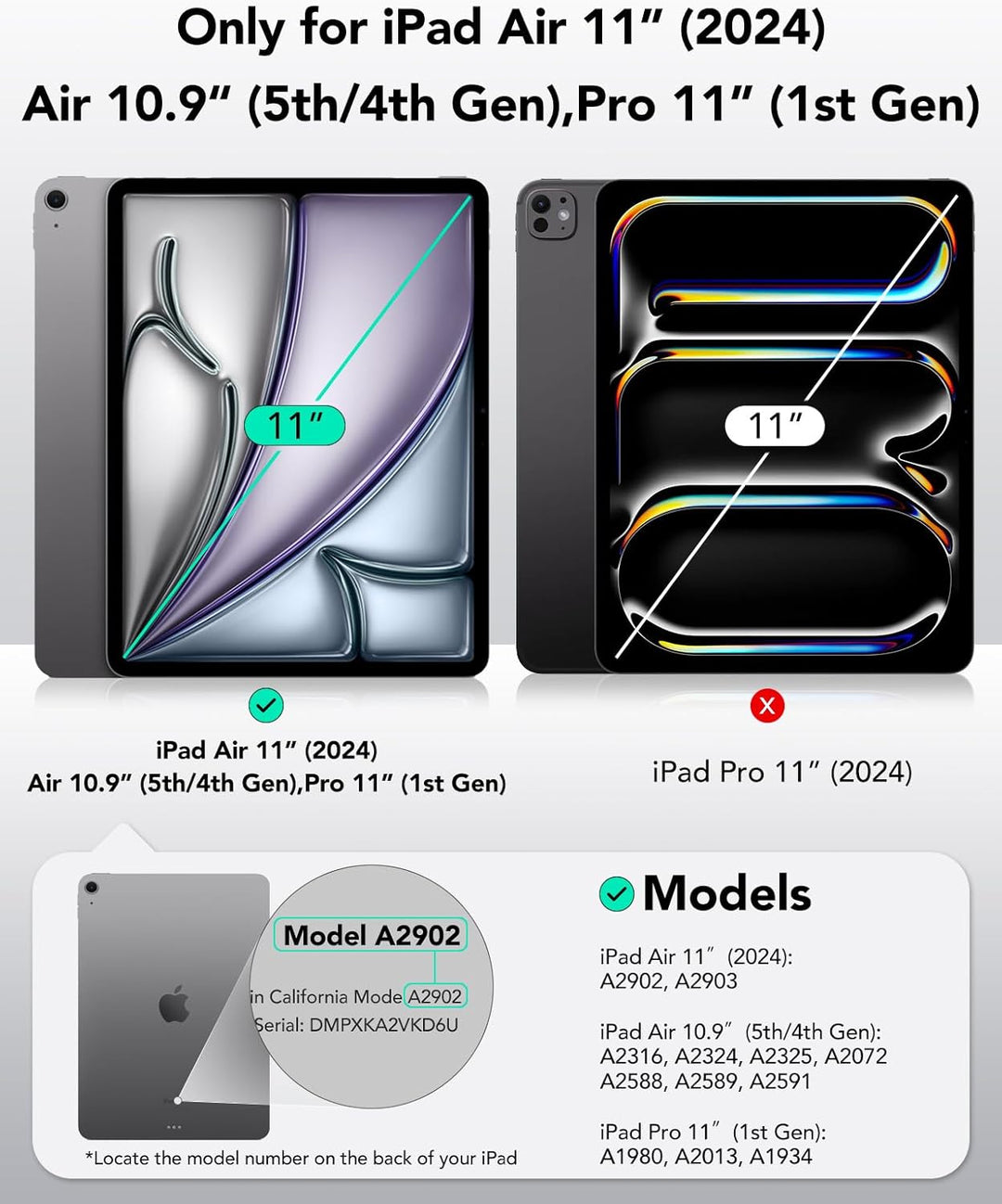 ESR Hülle für iPad Air 11 Zoll M2, iPad Air 6/5/4 (2024/2022/2020) 10,9 Zoll, Starke Magnetbefestigu