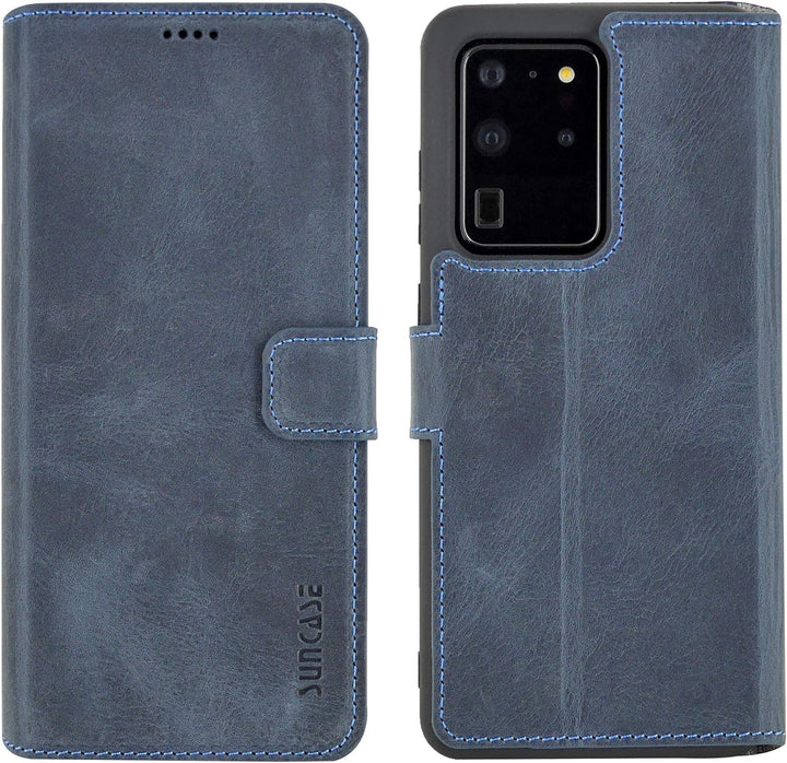 Suncase Book-Style Hülle kompatibel mit Samsung Galaxy S20 Ultra Leder Tasche (Slim-Fit) Lederhülle