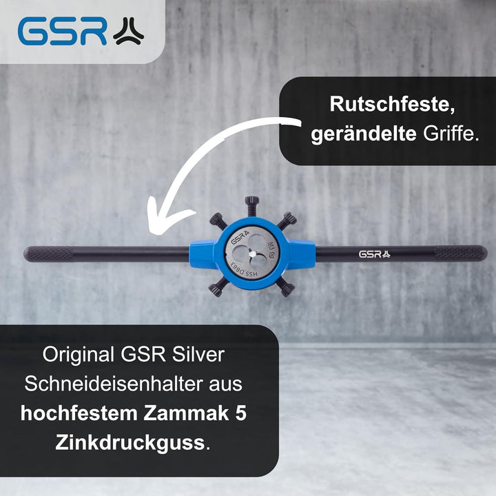 GSR Profi HSS Schneideisen Satz, 8-teilig, 25x9 Schneideisenhalter & M3-M12 Schneideisen, Form B vor