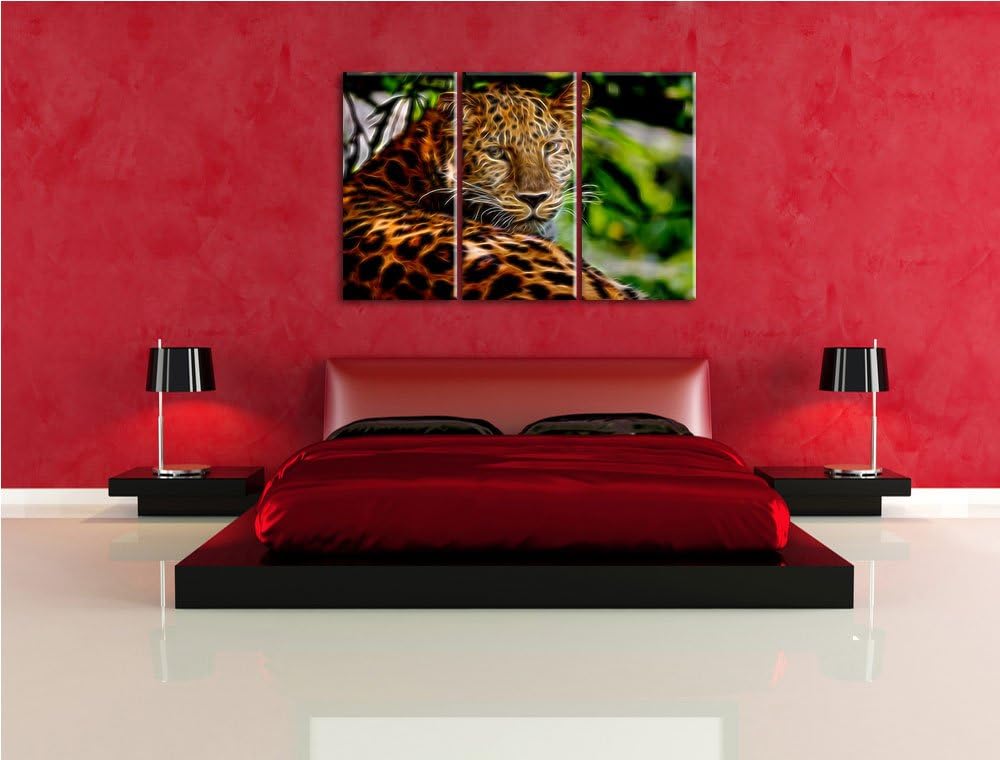 aufmerksamer Leopard im Schatten Spezial 3-Teiler Leinwandbild 120x80 Bild auf Leinwand, XXL riesige