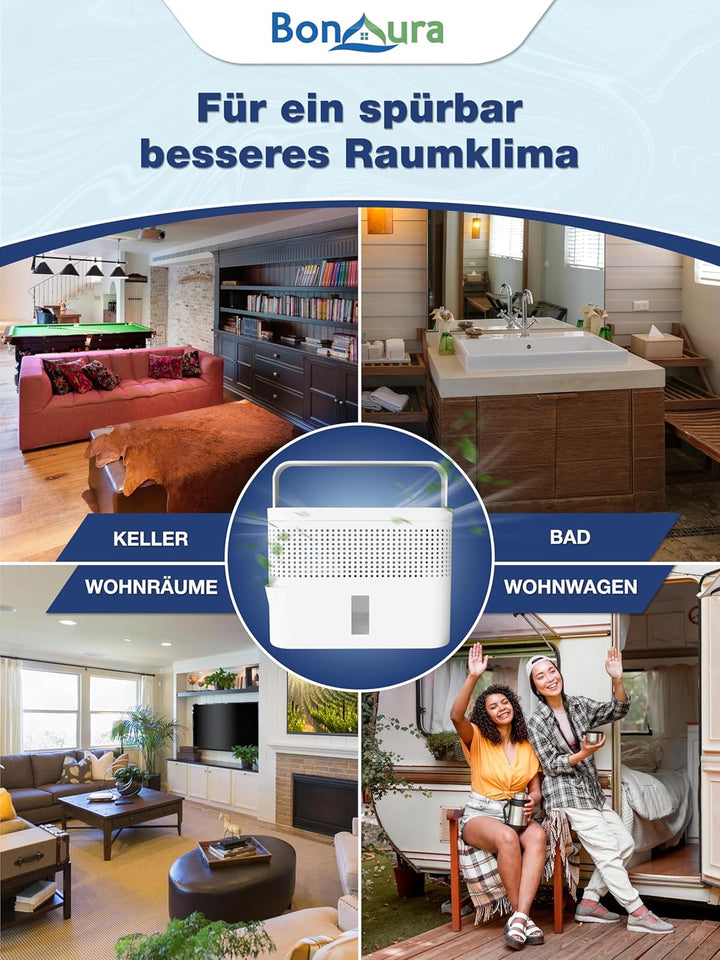BonAura® AirOne Max Luftentfeuchter ohne Strom bis 33m² I 360° Belüftung I Raumentfeuchter mit Ausgi