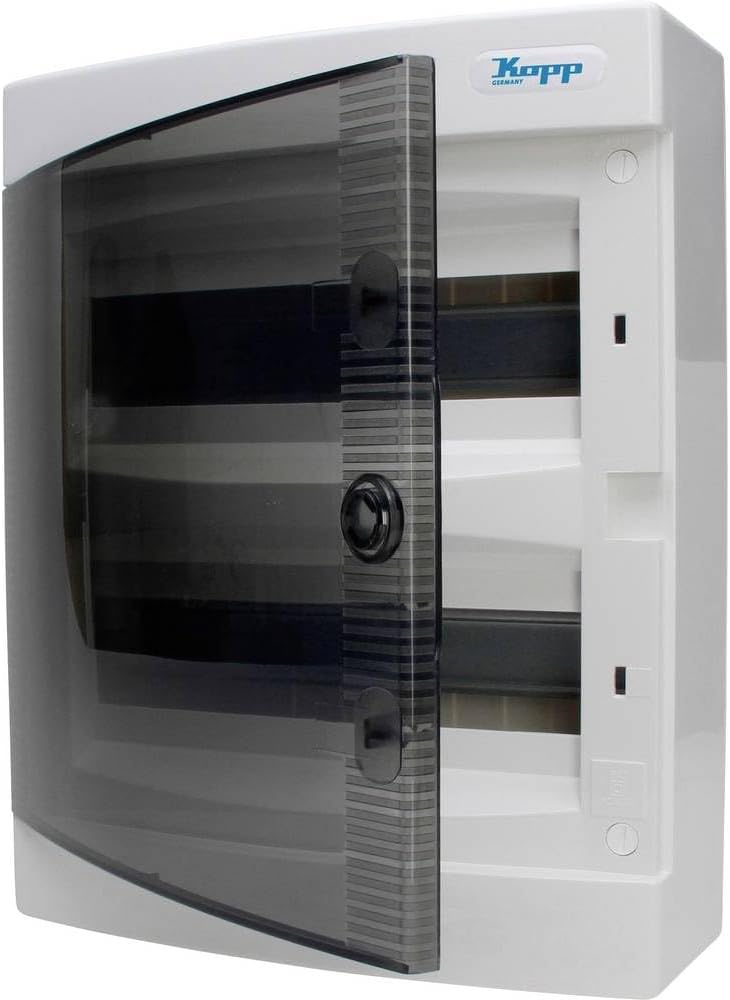 Kopp Aufputz-Verteilerkasten mit Tür 2-reihig für 24 Pole, 1 Stück, Grau/Schwarz, 350912048 Single,