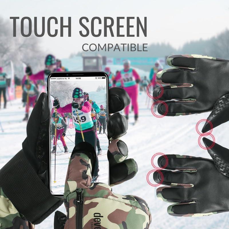 devembr Skihandschuhe mit Handgelenkschützern, Warme Snowboardhandschuhe für Herren und Damen (XS/S/