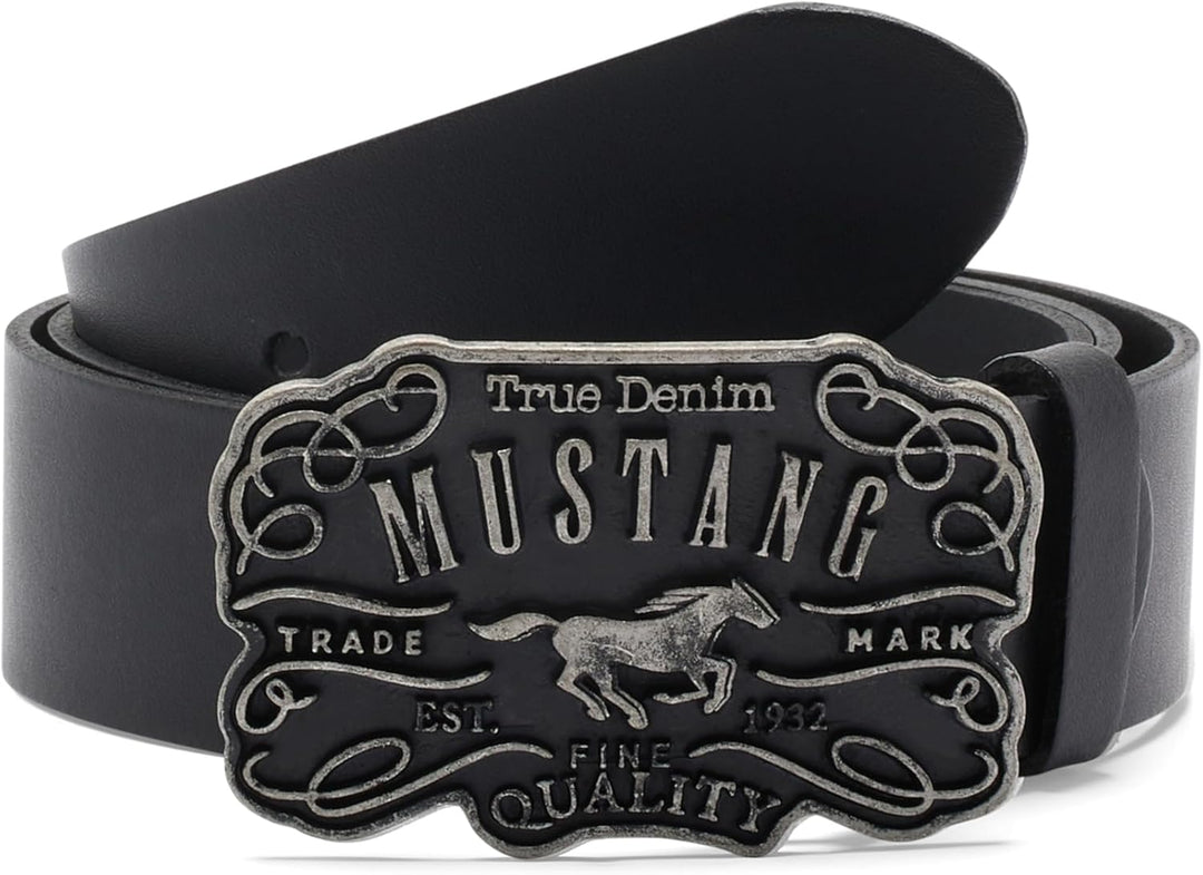 MUSTANG Herren Ledergürtel MG2117L15 40mm Gürtelbreite Schwarz 80-115cm W80 Black 0791, W80 Black 07